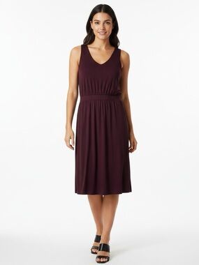 Market & spruce Gina knit V-neck midi dress in burgundy size M NWT normcore